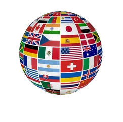 round ball with world flags representing origin for Human Rights Law